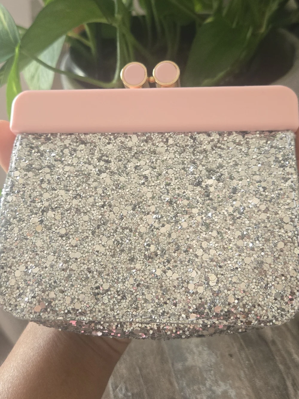 Miu Miu Pink Silver Glitter Kiss Lock Mini Clutch Pouch